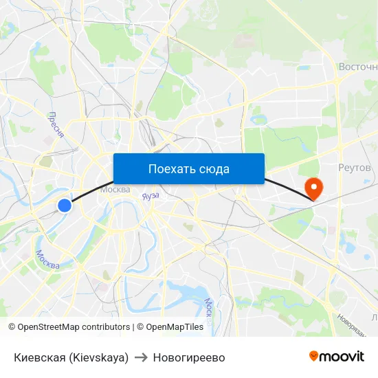 Киевская (Kievskaya) to Новогиреево map