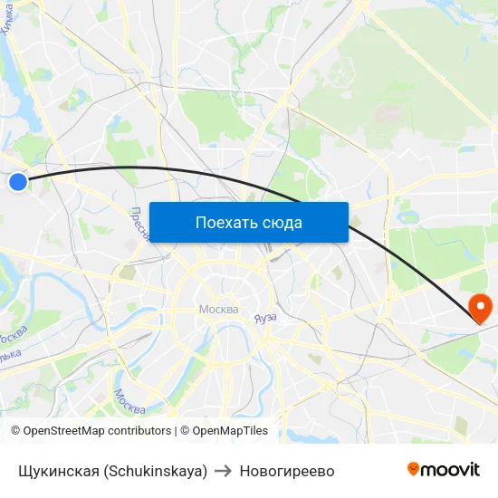 Щукинская (Schukinskaya) to Новогиреево map