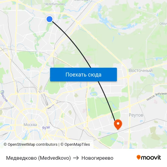 Медведково (Medvedkovo) to Новогиреево map