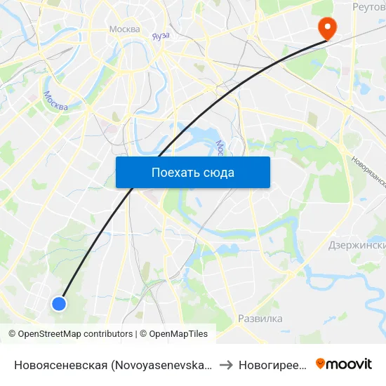 Новоясеневская (Novoyasenevskaya) to Новогиреево map