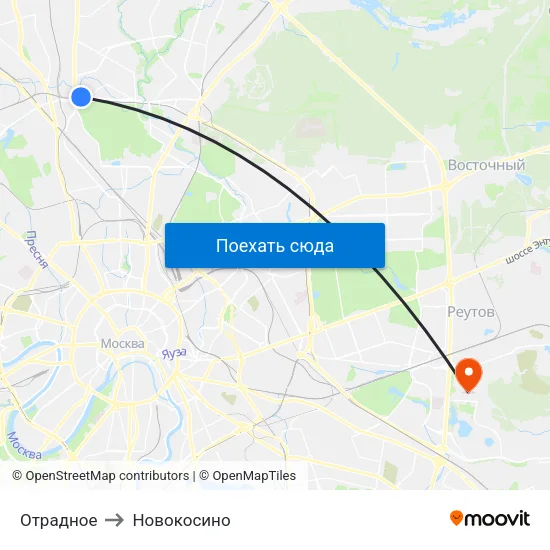 Отрадное to Новокосино map