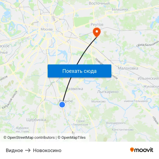 Видное to Новокосино map
