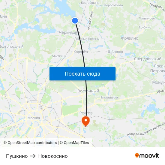 Пушкино to Новокосино map