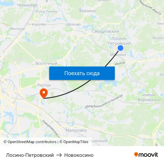 Лосино-Петровский to Новокосино map