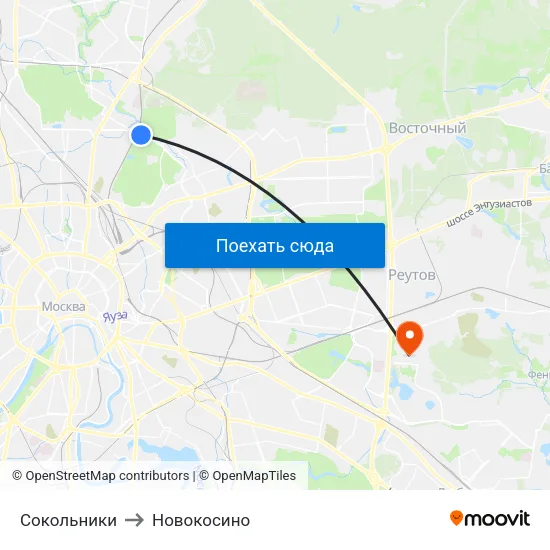 Сокольники to Новокосино map
