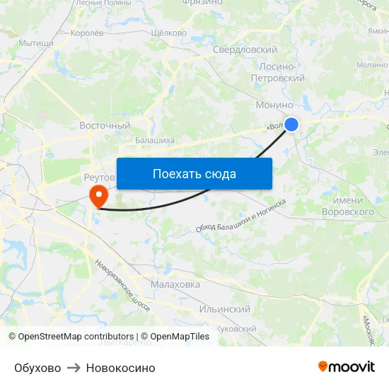 Обухово to Новокосино map