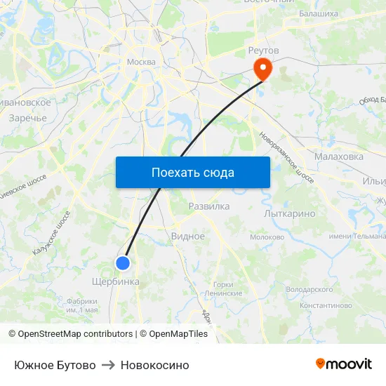 Южное Бутово to Новокосино map