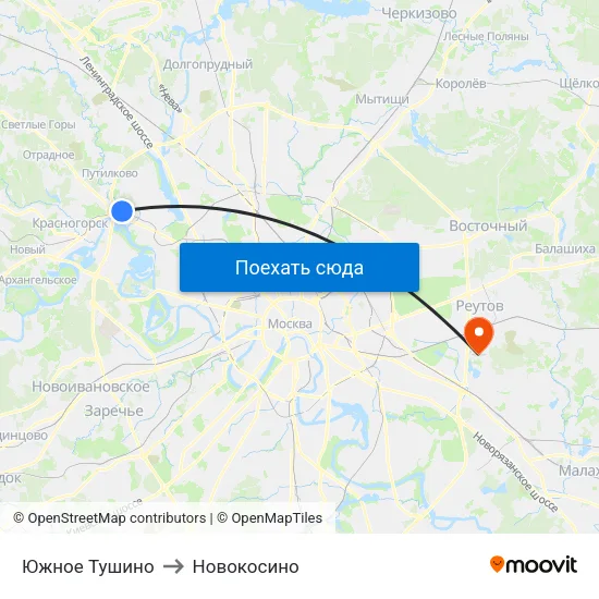 Южное Тушино to Новокосино map