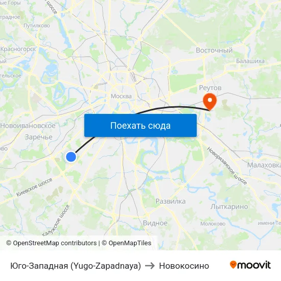 Юго-Западная (Yugo-Zapadnaya) to Новокосино map