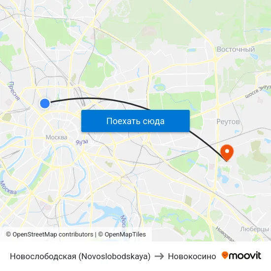Новослободская (Novoslobodskaya) to Новокосино map