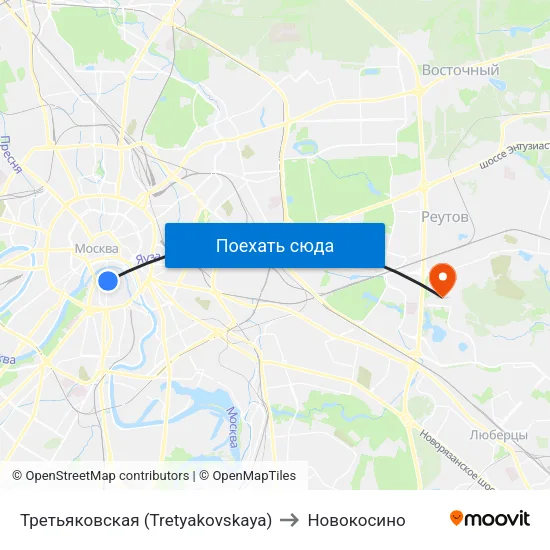 Третьяковская (Tretyakovskaya) to Новокосино map