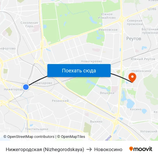 Нижегородская (Nizhegorodskaya) to Новокосино map