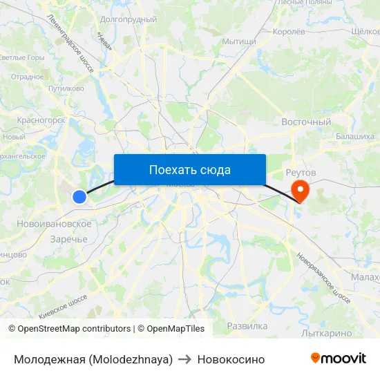 Молодежная (Molodezhnaya) to Новокосино map