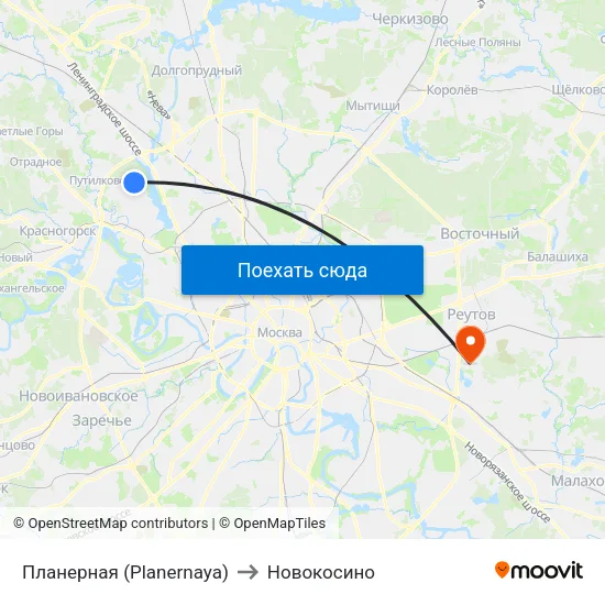 Планерная (Planernaya) to Новокосино map