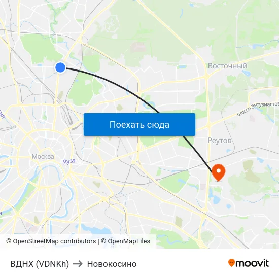 ВДНХ (VDNKh) to Новокосино map