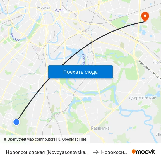 Новоясеневская (Novoyasenevskaya) to Новокосино map