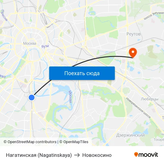 Нагатинская (Nagatinskaya) to Новокосино map