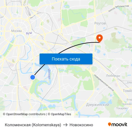 Коломенская (Kolomenskaya) to Новокосино map