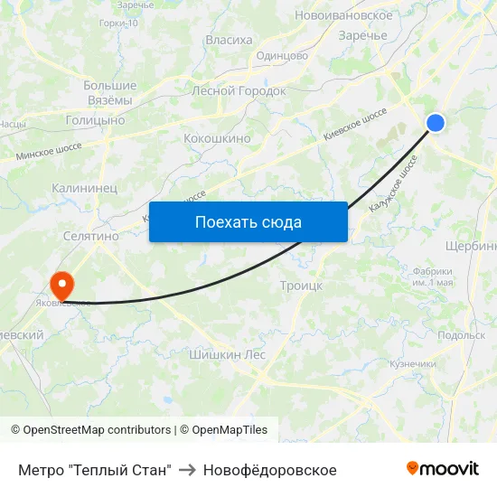 Метро "Теплый Стан" to Новофёдоровское map
