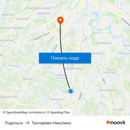 Подольск to Тропарёво-Никулино map
