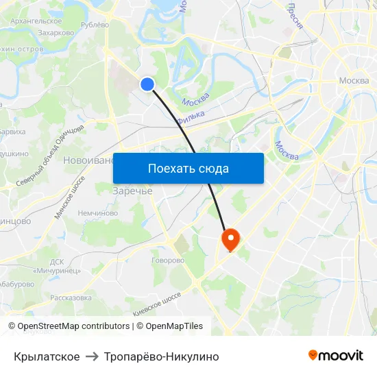 Крылатское to Тропарёво-Никулино map