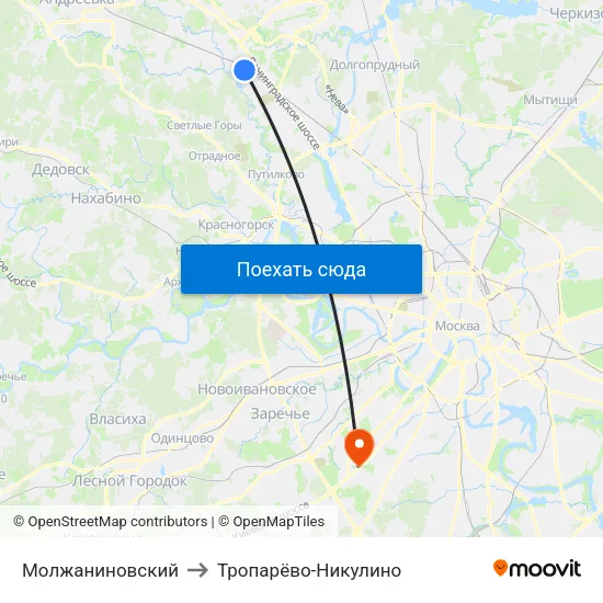 Молжаниновский to Тропарёво-Никулино map