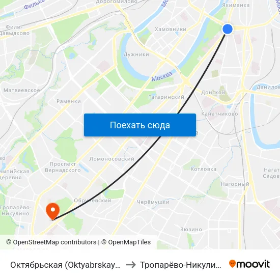 Октябрьская (Oktyabrskaya) to Тропарёво-Никулино map