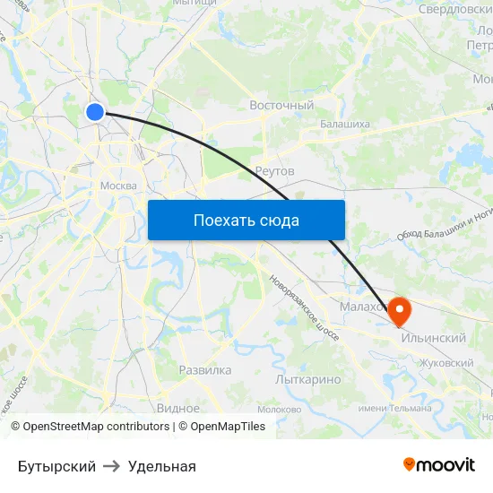 Бутырский to Удельная map
