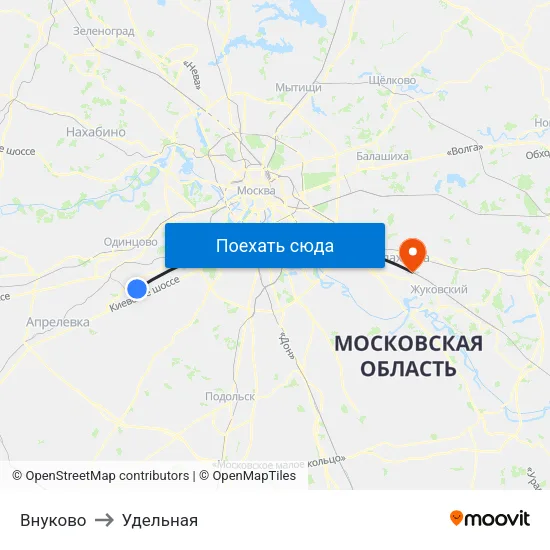 Внуково to Удельная map