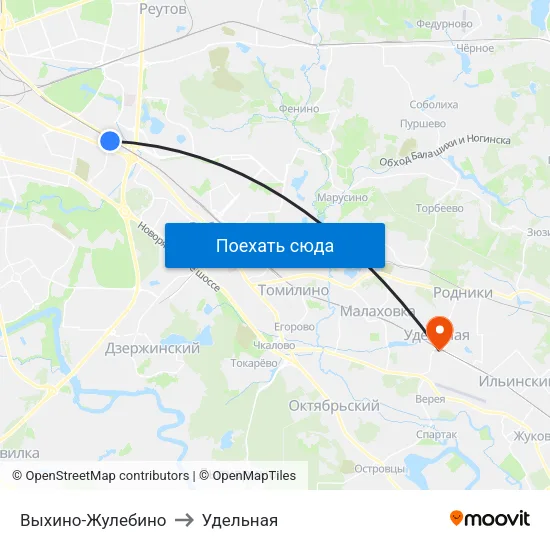 Выхино-Жулебино to Удельная map