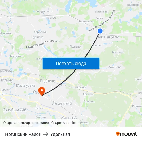 Ногинский Район to Удельная map