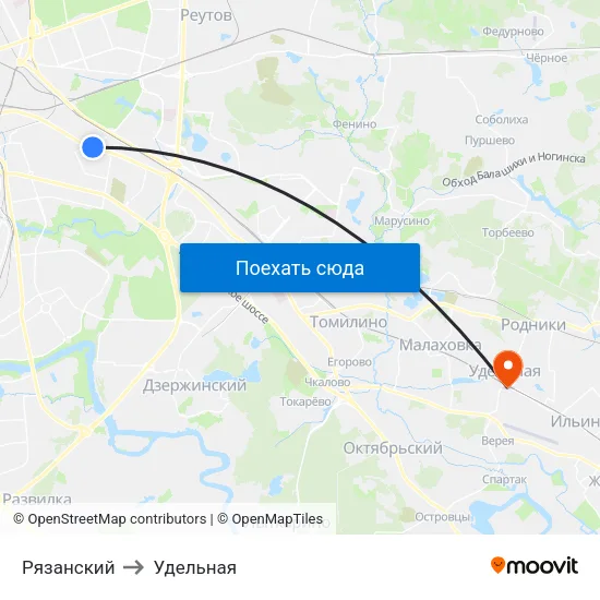 Рязанский to Удельная map