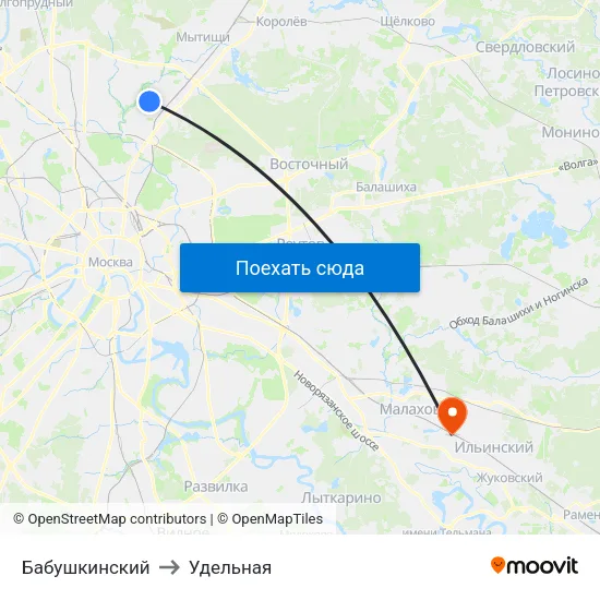Бабушкинский to Удельная map