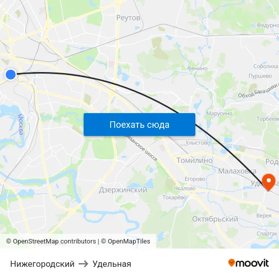 Нижегородский to Удельная map
