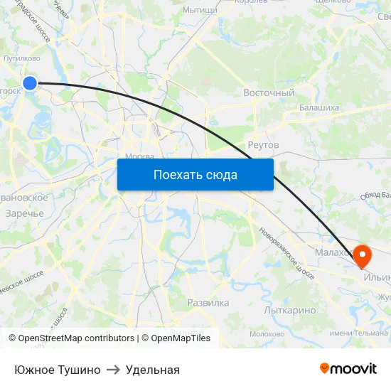 Южное Тушино to Удельная map