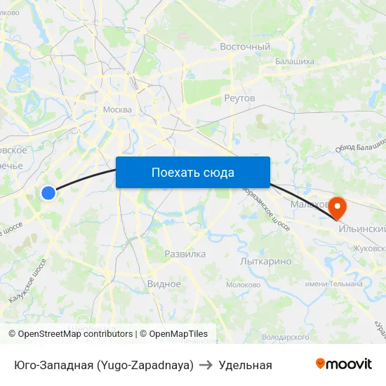 Юго-Западная (Yugo-Zapadnaya) to Удельная map