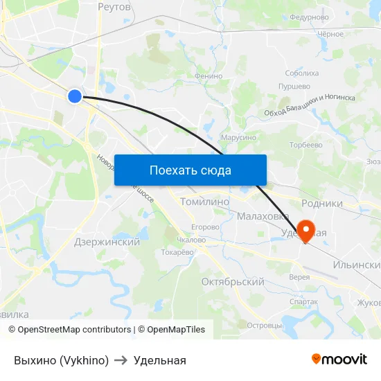 Выхино (Vykhino) to Удельная map