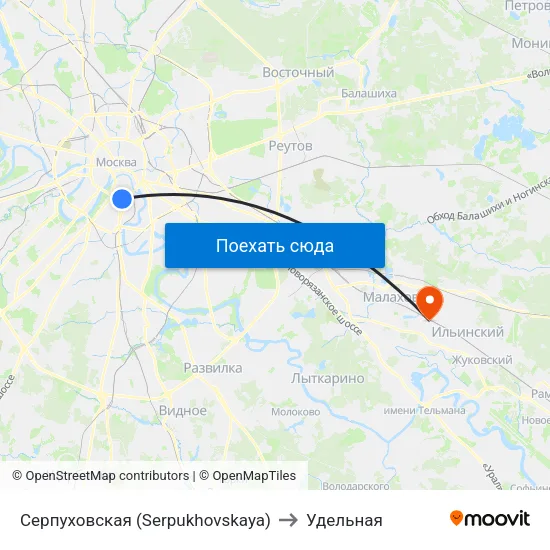 Серпуховская (Serpukhovskaya) to Удельная map