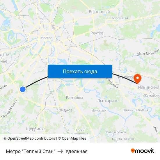 Метро "Теплый Стан" to Удельная map