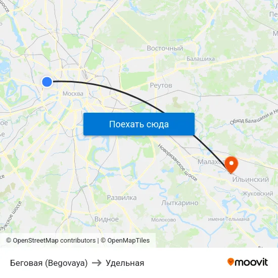 Беговая (Begovaya) to Удельная map
