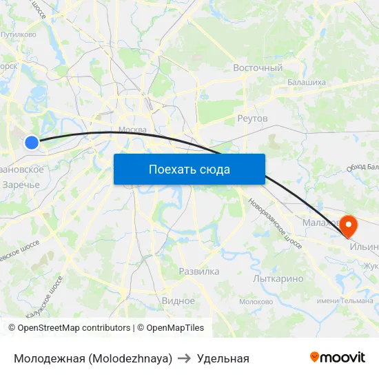 Молодежная (Molodezhnaya) to Удельная map