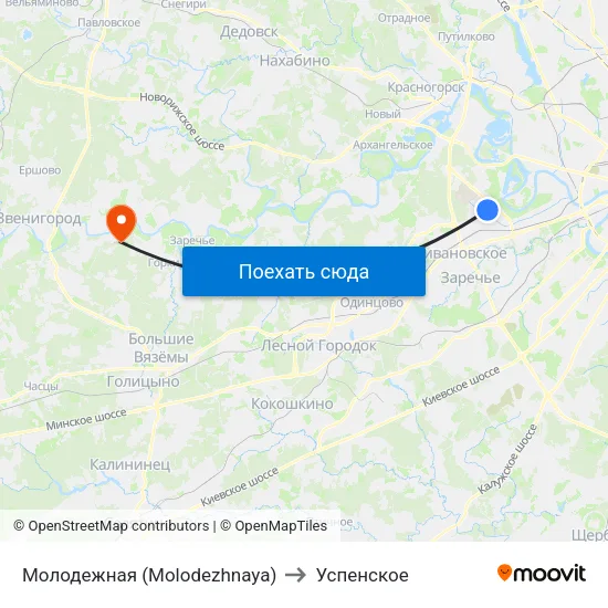 Молодежная (Molodezhnaya) to Успенское map