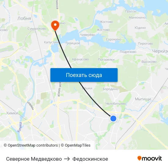Северное Медведково to Федоскинское map