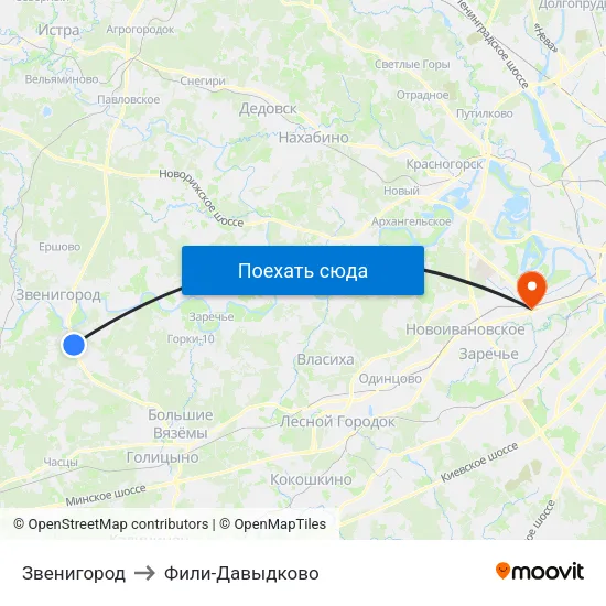 Звенигород to Фили-Давыдково map