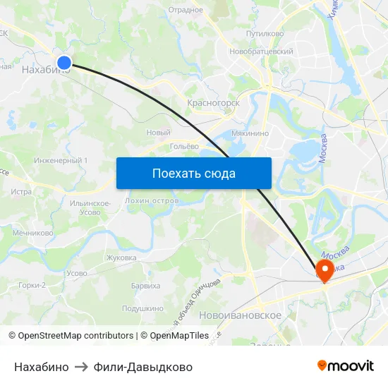Нахабино to Фили-Давыдково map