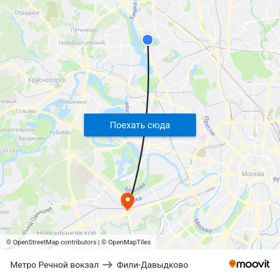 Метро Речной вокзал to Фили-Давыдково map