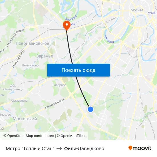 Метро "Теплый Стан" to Фили-Давыдково map