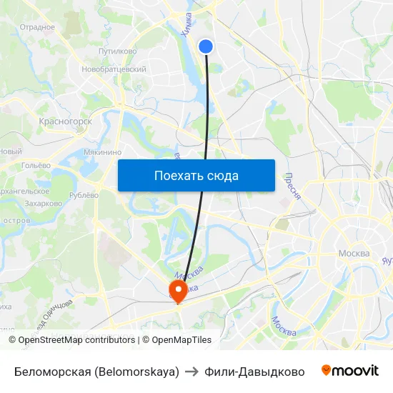 Беломорская (Belomorskaya) to Фили-Давыдково map