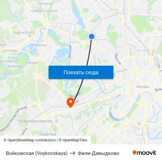 Войковская (Voykovskaya) to Фили-Давыдково map