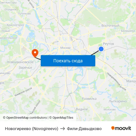 Новогиреево (Novogireevo) to Фили-Давыдково map